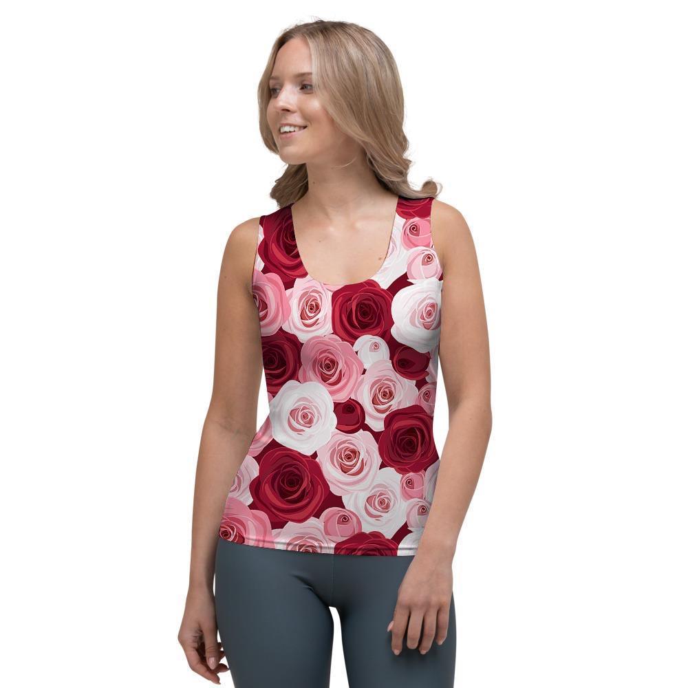 Red And Pink Rose Floral Women's Tank Top-grizzshop