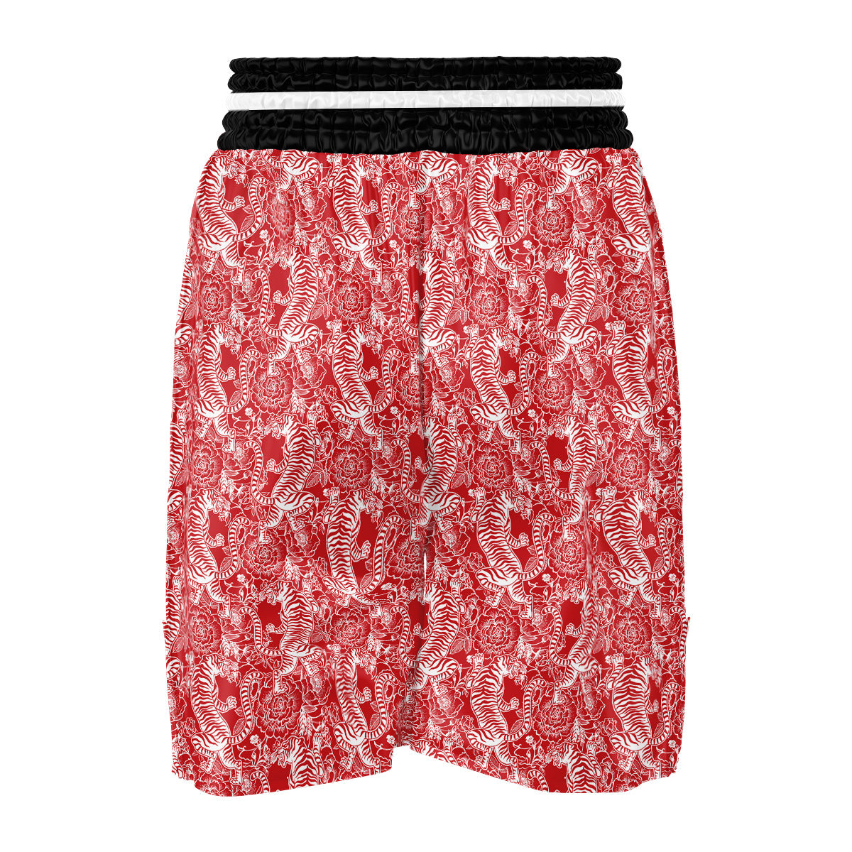 Red And White Chinese Tiger Print Pattern Boxing Shorts-grizzshop