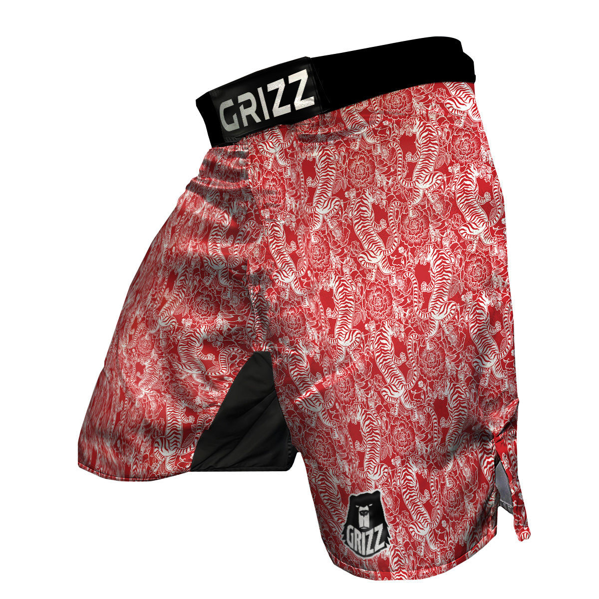 Red And White Chinese Tiger Print Pattern MMA Shorts-grizzshop