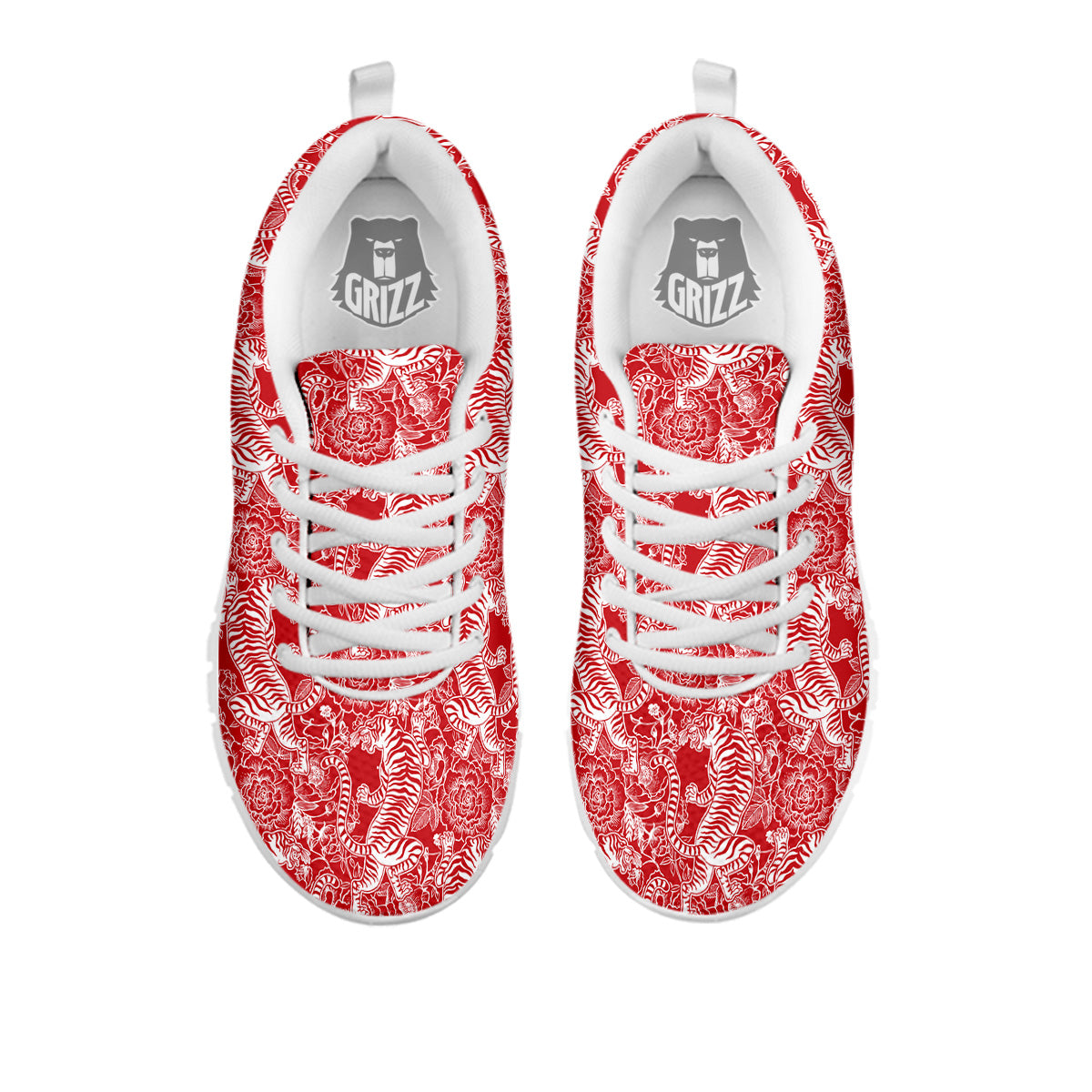 Red And White Chinese Tiger Print Pattern White Sneaker-grizzshop