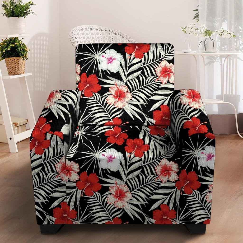 Red And White Hibiscus Flowers Hawaiian Print Armchair Cover-grizzshop