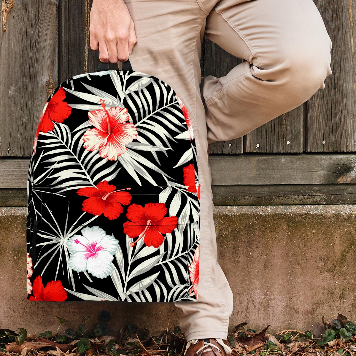 Red And White Hibiscus Flowers Hawaiian Print Backpack-grizzshop