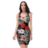 Red And White Hibiscus Flowers Hawaiian Print Bodycon Dress-grizzshop