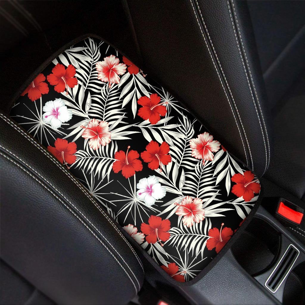 Red And White Hibiscus Flowers Hawaiian Print Car Console Cover-grizzshop