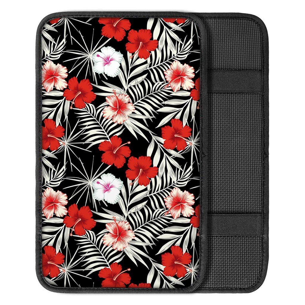 Red And White Hibiscus Flowers Hawaiian Print Car Console Cover-grizzshop