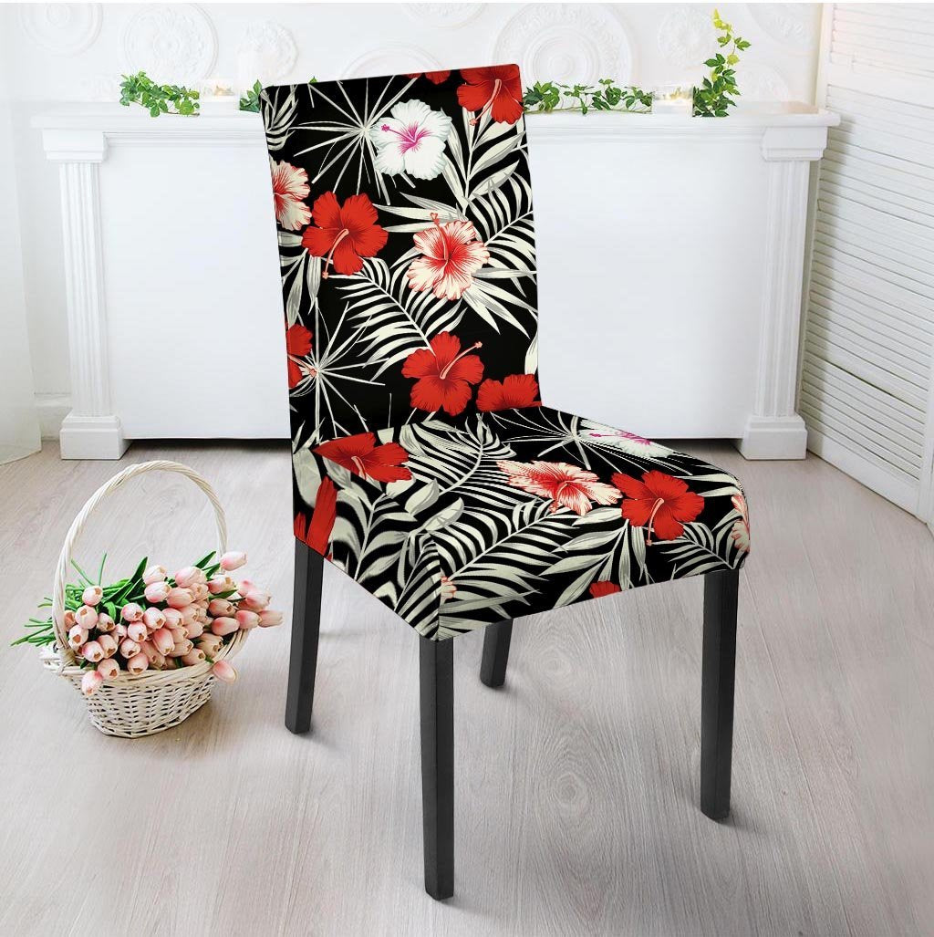Red And White Hibiscus Flowers Hawaiian Print Chair Cover-grizzshop