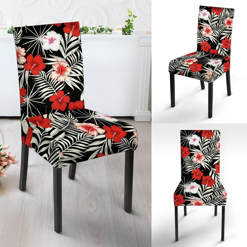 Red And White Hibiscus Flowers Hawaiian Print Chair Cover-grizzshop
