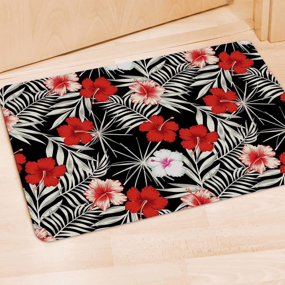 Red And White Hibiscus Flowers Hawaiian Print Door Mat-grizzshop