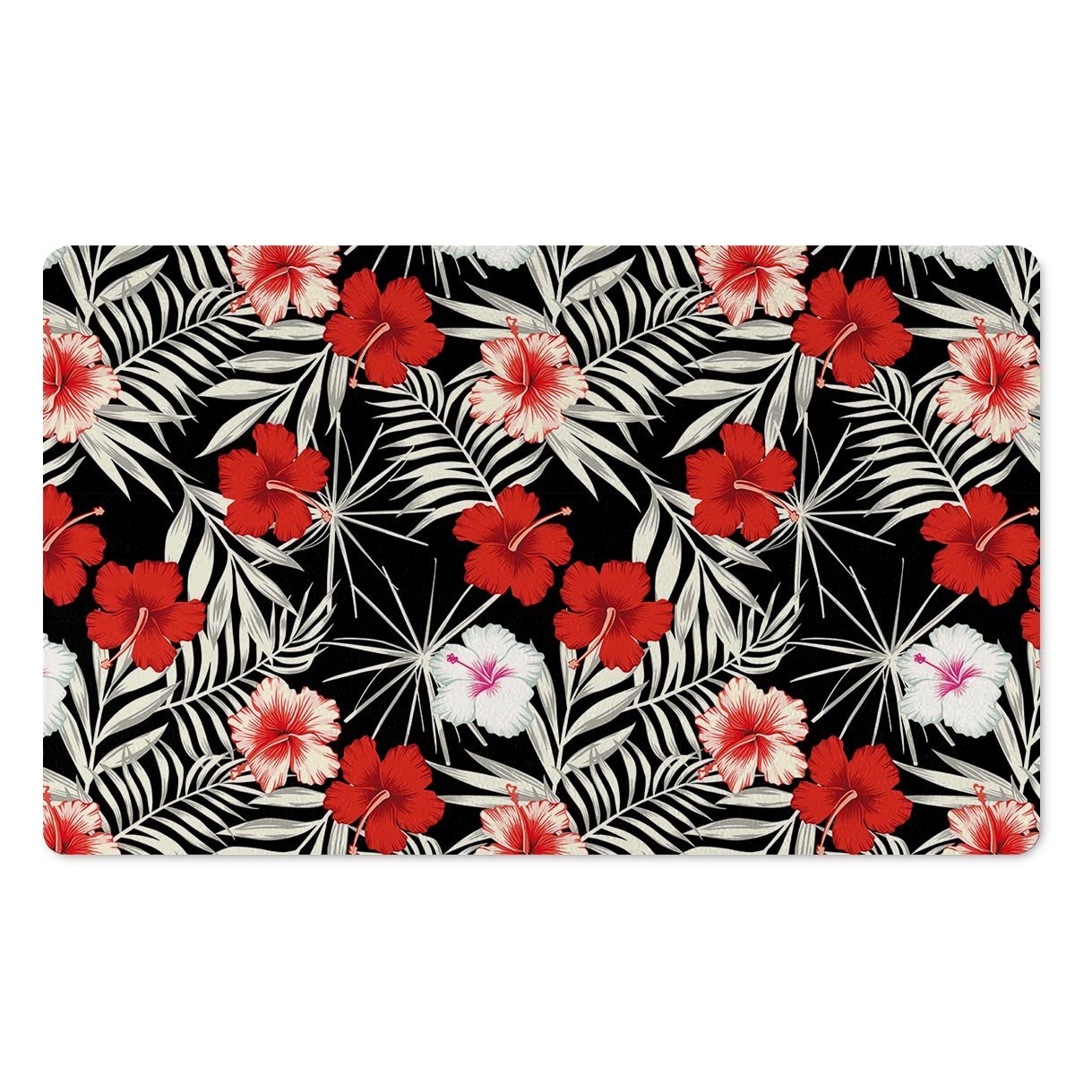 Red And White Hibiscus Flowers Hawaiian Print Door Mat-grizzshop