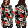 Red And White Hibiscus Flowers Hawaiian Print Hoodie Dress-grizzshop