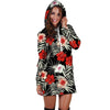 Red And White Hibiscus Flowers Hawaiian Print Hoodie Dress-grizzshop