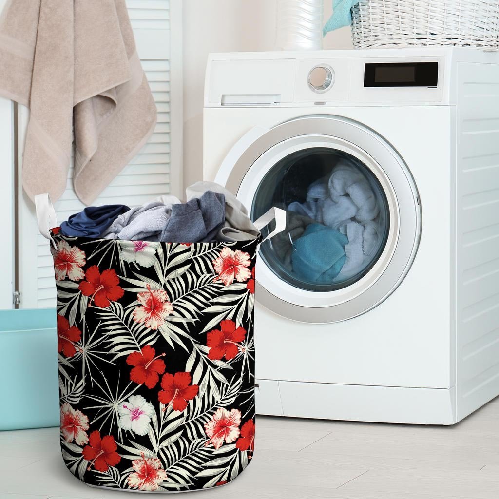 Red And White Hibiscus Flowers Hawaiian Print Laundry Basket-grizzshop