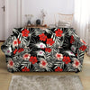 Red And White Hibiscus Flowers Hawaiian Print Loveseat Cover-grizzshop