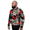 Red And White Hibiscus Flowers Hawaiian Print Men's Bomber Jacket-grizzshop