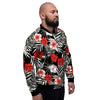 Red And White Hibiscus Flowers Hawaiian Print Men's Bomber Jacket-grizzshop