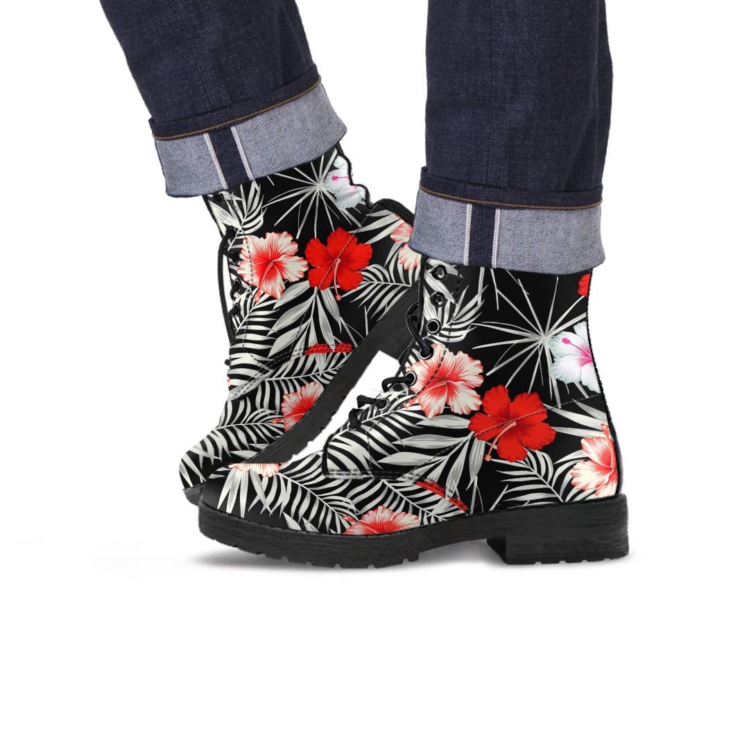 Red And White Hibiscus Flowers Hawaiian Print Men's Boots-grizzshop