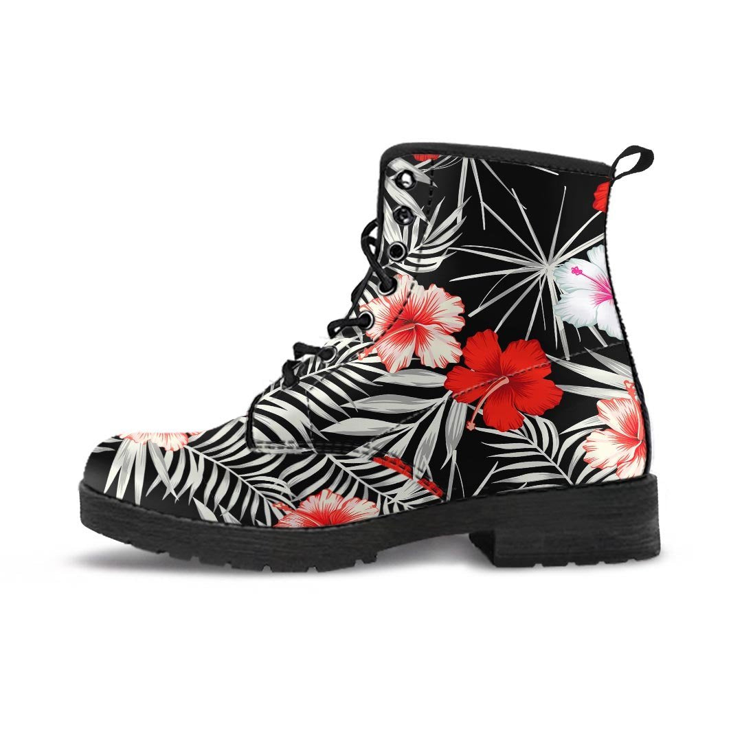 Red And White Hibiscus Flowers Hawaiian Print Men's Boots-grizzshop