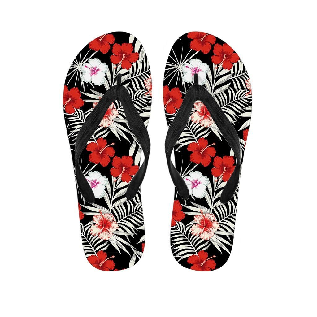 Red And White Hibiscus Flowers Hawaiian Print Men's Flip Flops-grizzshop