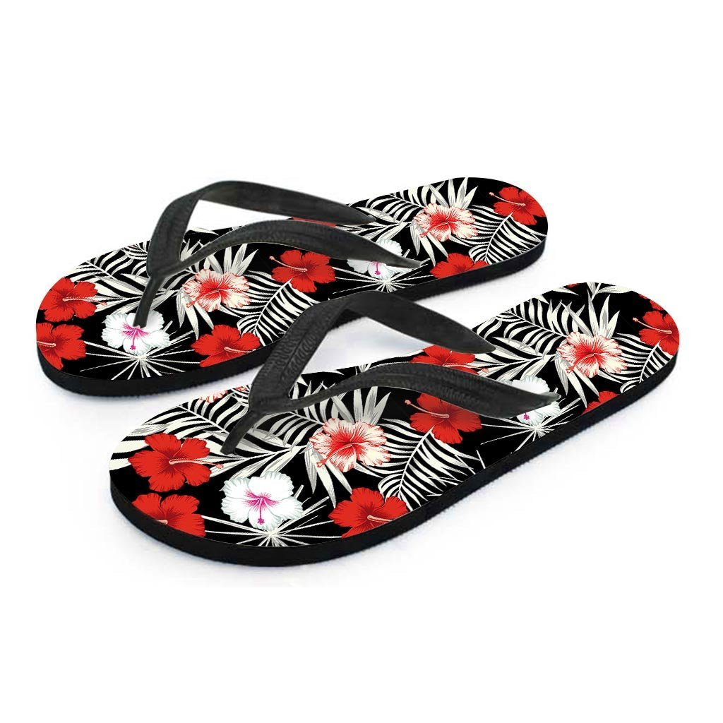 Red And White Hibiscus Flowers Hawaiian Print Men's Flip Flops-grizzshop