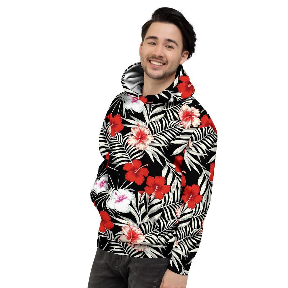 Red And White Hibiscus Flowers Hawaiian Print Men's Hoodie-grizzshop