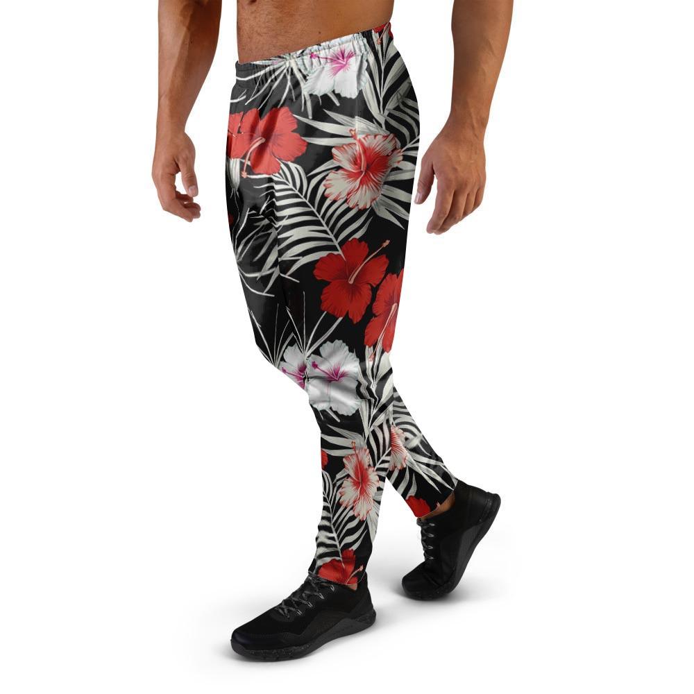 Red And White Hibiscus Flowers Hawaiian Print Men's Joggers-grizzshop