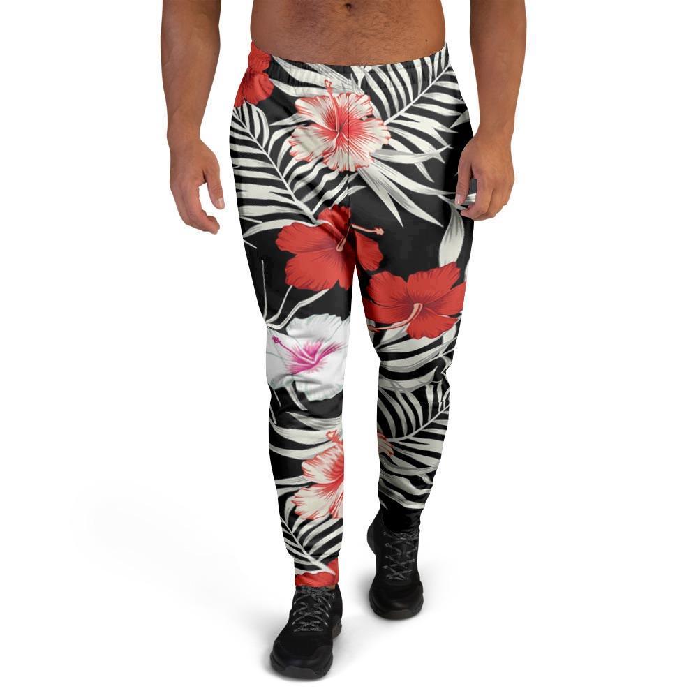 Red And White Hibiscus Flowers Hawaiian Print Men's Joggers-grizzshop