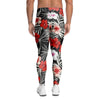 Red And White Hibiscus Flowers Hawaiian Print Men's Leggings-grizzshop