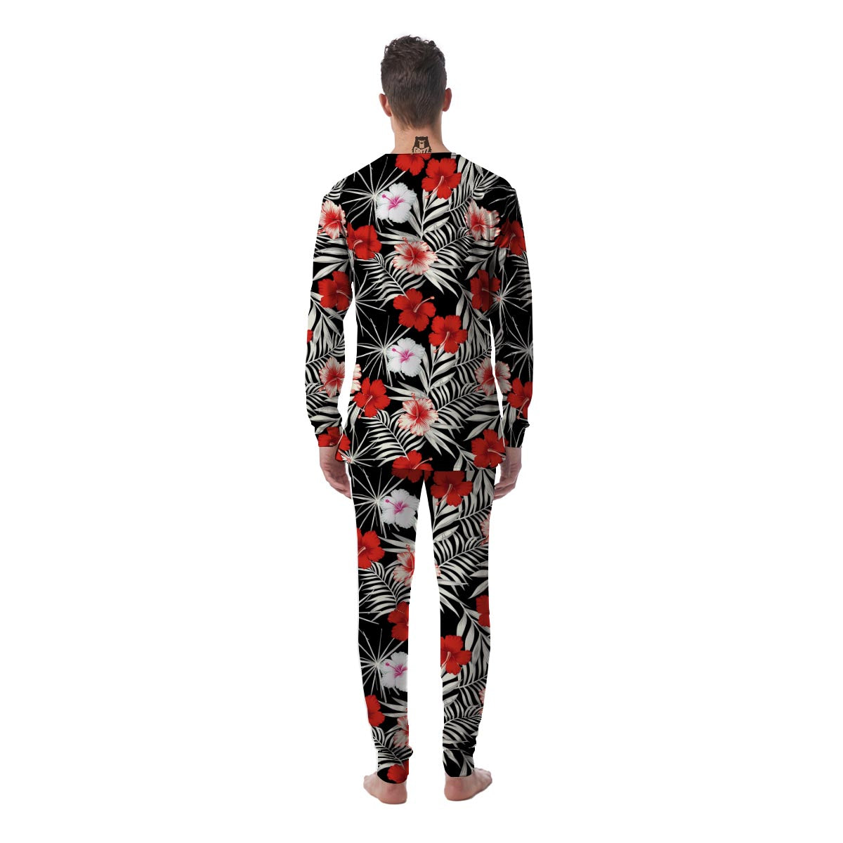 Red And White Hibiscus Flowers Hawaiian Print Men's Pajamas-grizzshop