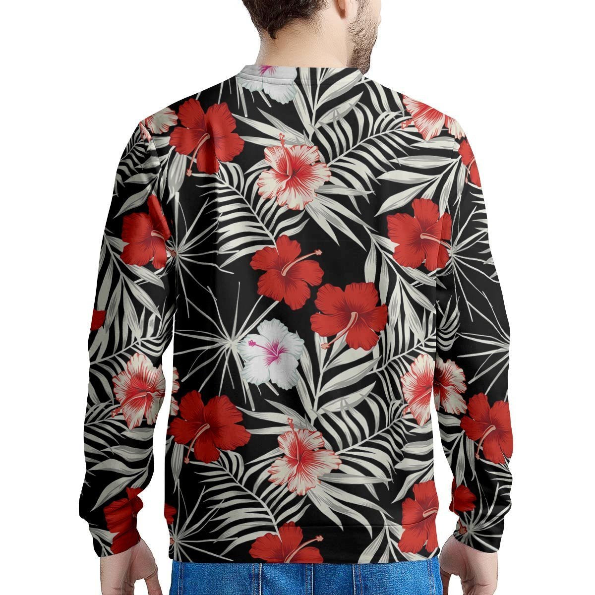 Red And White Hibiscus Flowers Hawaiian Print Men's Sweatshirt-grizzshop