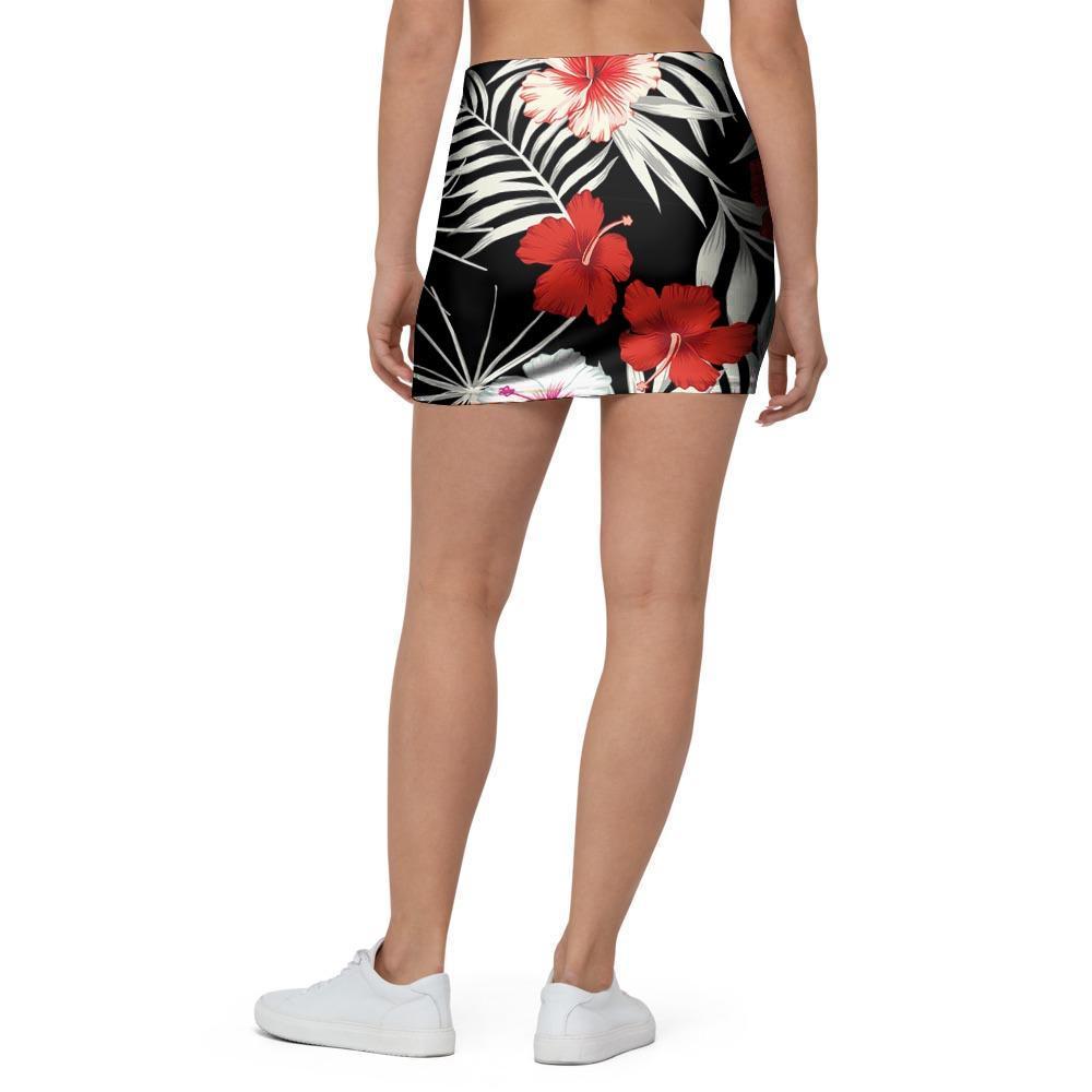 Red And White Hibiscus Flowers Hawaiian Print Mini Skirt-grizzshop