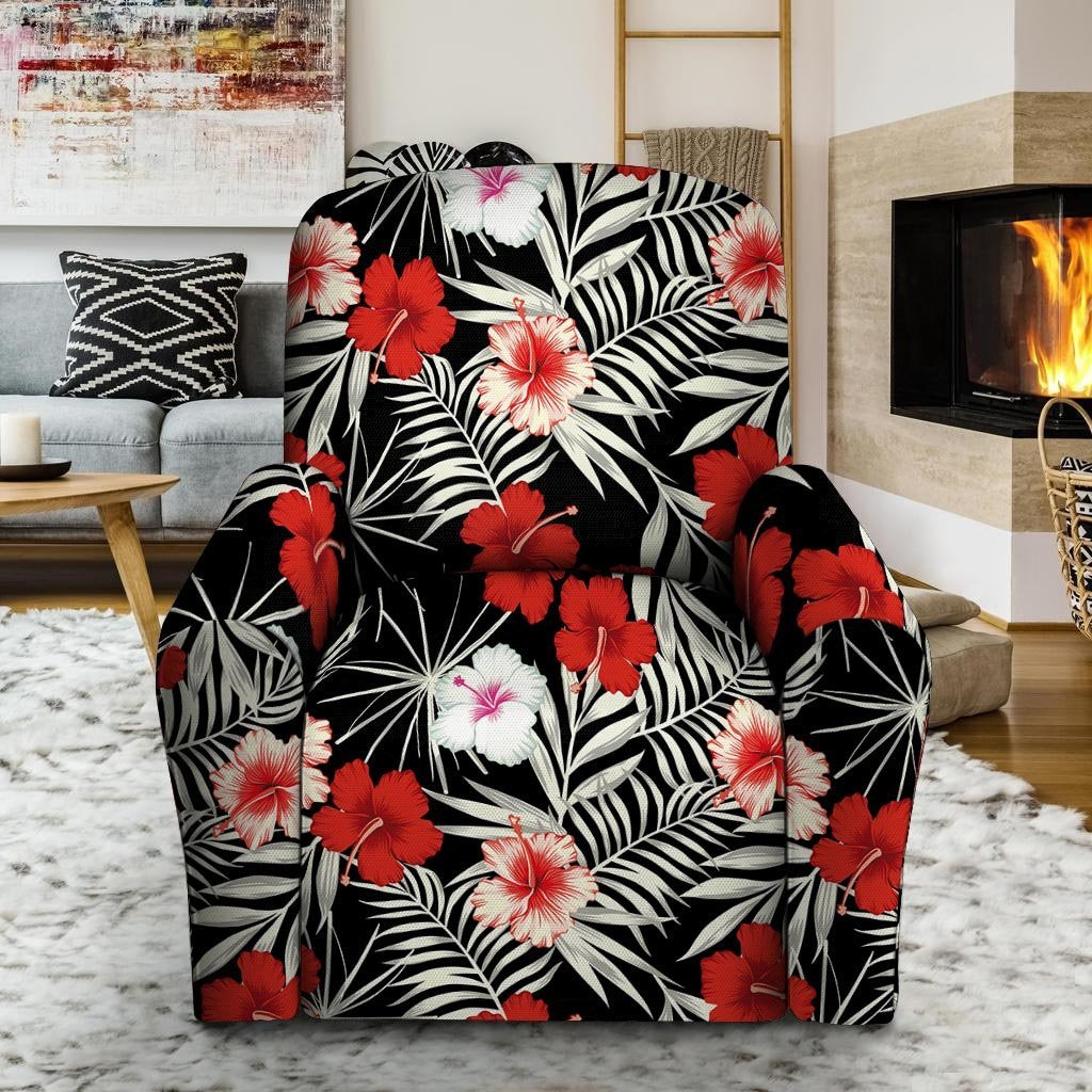 Red And White Hibiscus Flowers Hawaiian Print Recliner Cover-grizzshop