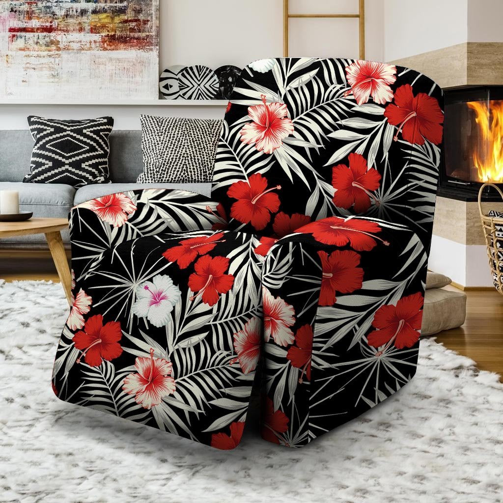 Red And White Hibiscus Flowers Hawaiian Print Recliner Cover-grizzshop