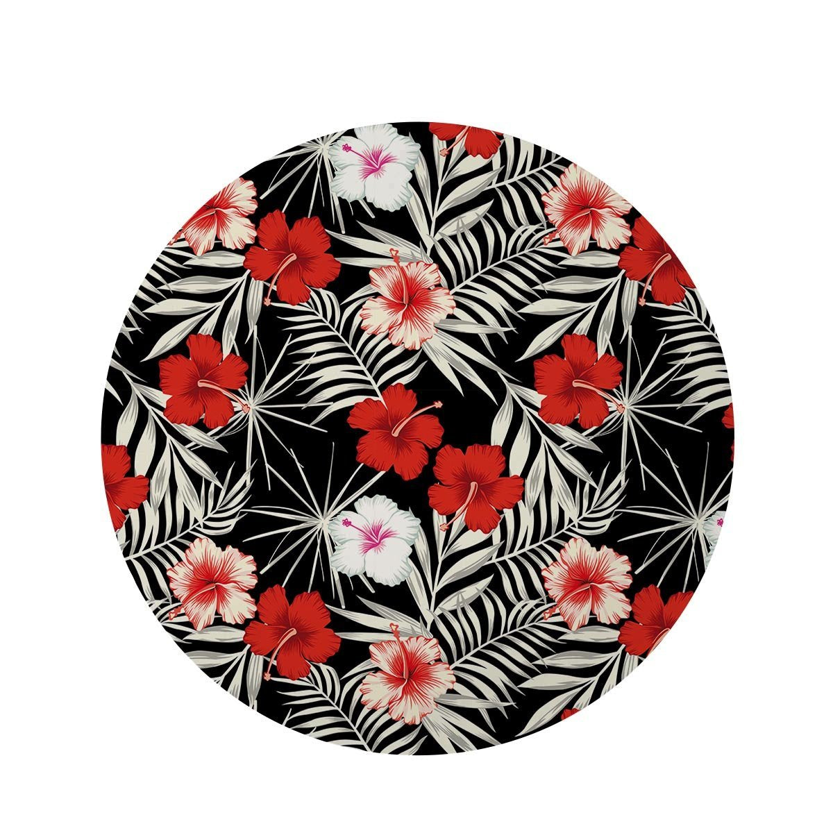 Red And White Hibiscus Flowers Hawaiian Print Round Rug-grizzshop