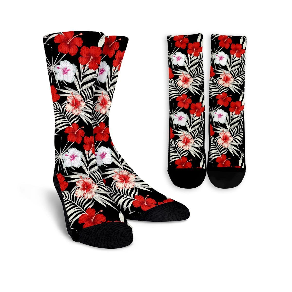 Red And White Hibiscus Flowers Hawaiian Print Unisex Socks-grizzshop