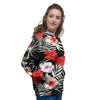 Red And White Hibiscus Flowers Hawaiian Print Women's Hoodie-grizzshop