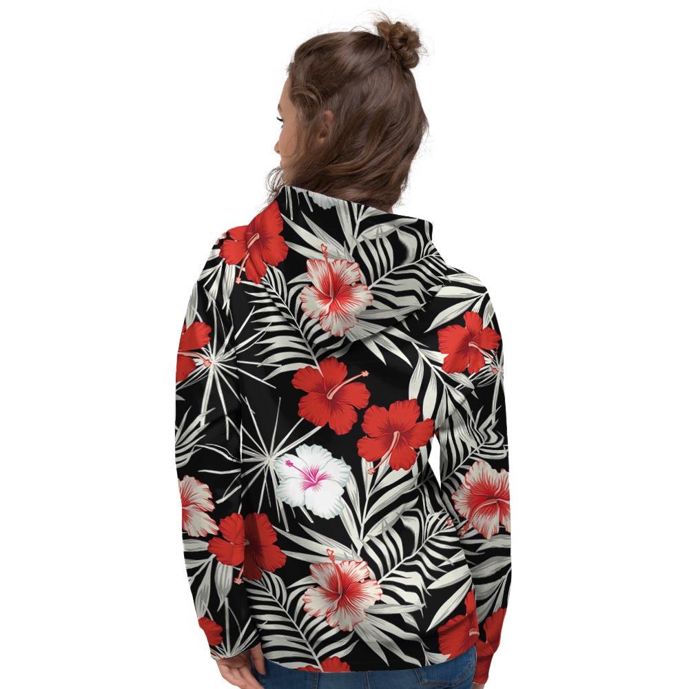 Red And White Hibiscus Flowers Hawaiian Print Women's Hoodie-grizzshop