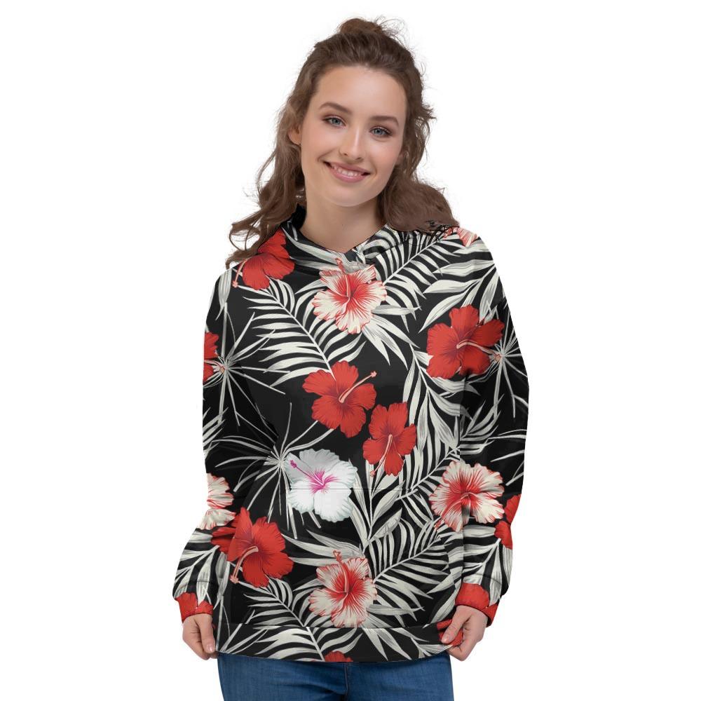 Red And White Hibiscus Flowers Hawaiian Print Women's Hoodie-grizzshop