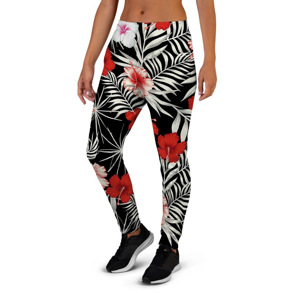 Red And White Hibiscus Flowers Hawaiian Print Women's Joggers-grizzshop