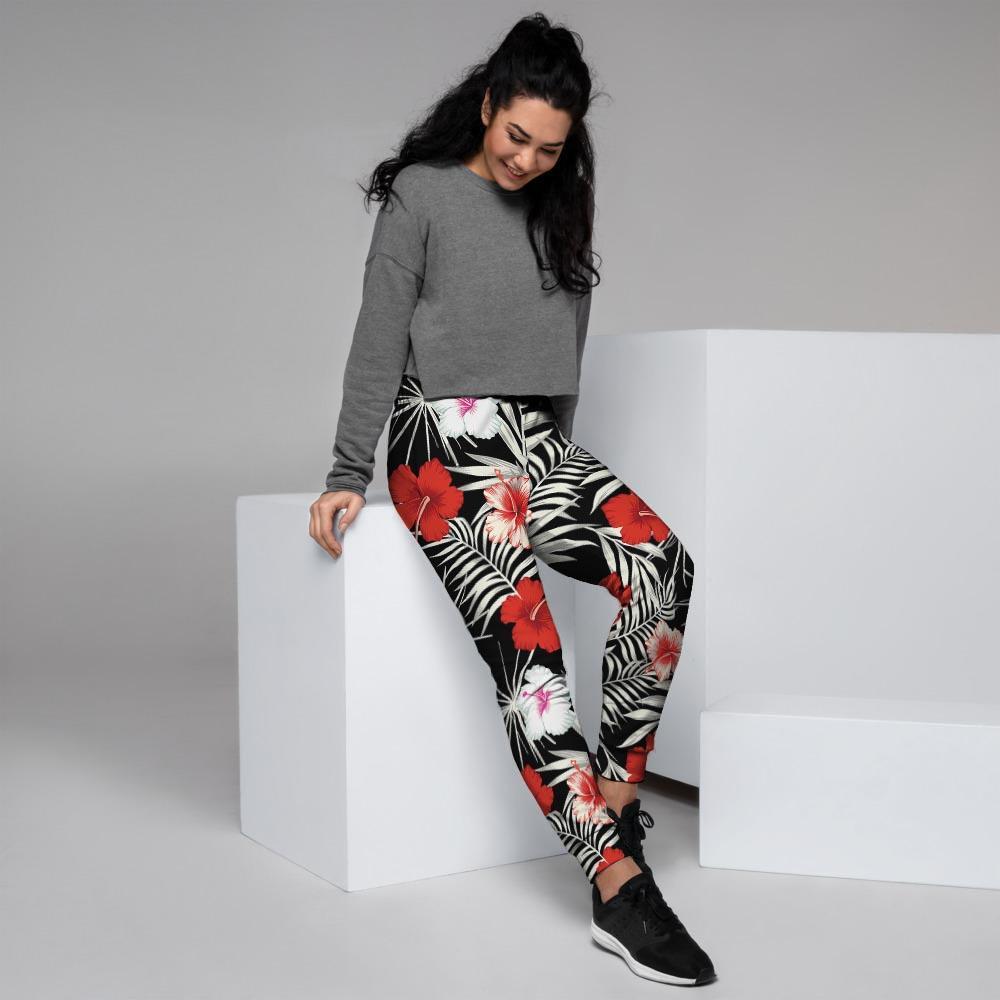 Red And White Hibiscus Flowers Hawaiian Print Women's Joggers-grizzshop