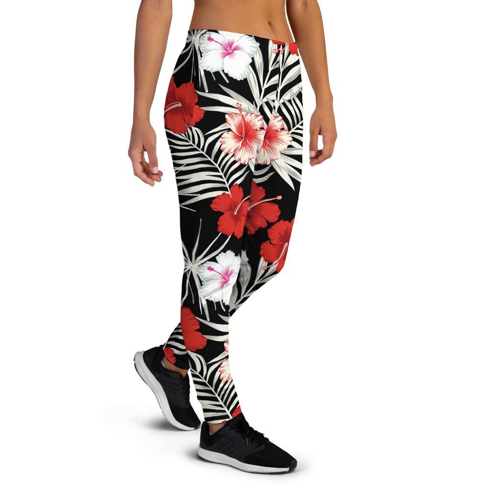 Red And White Hibiscus Flowers Hawaiian Print Women's Joggers-grizzshop