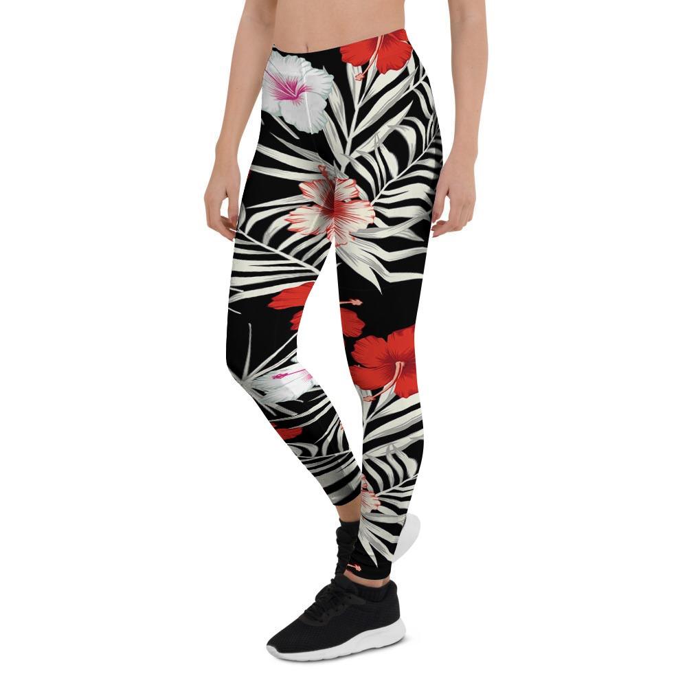 Red And White Hibiscus Flowers Hawaiian Print Women's Leggings-grizzshop