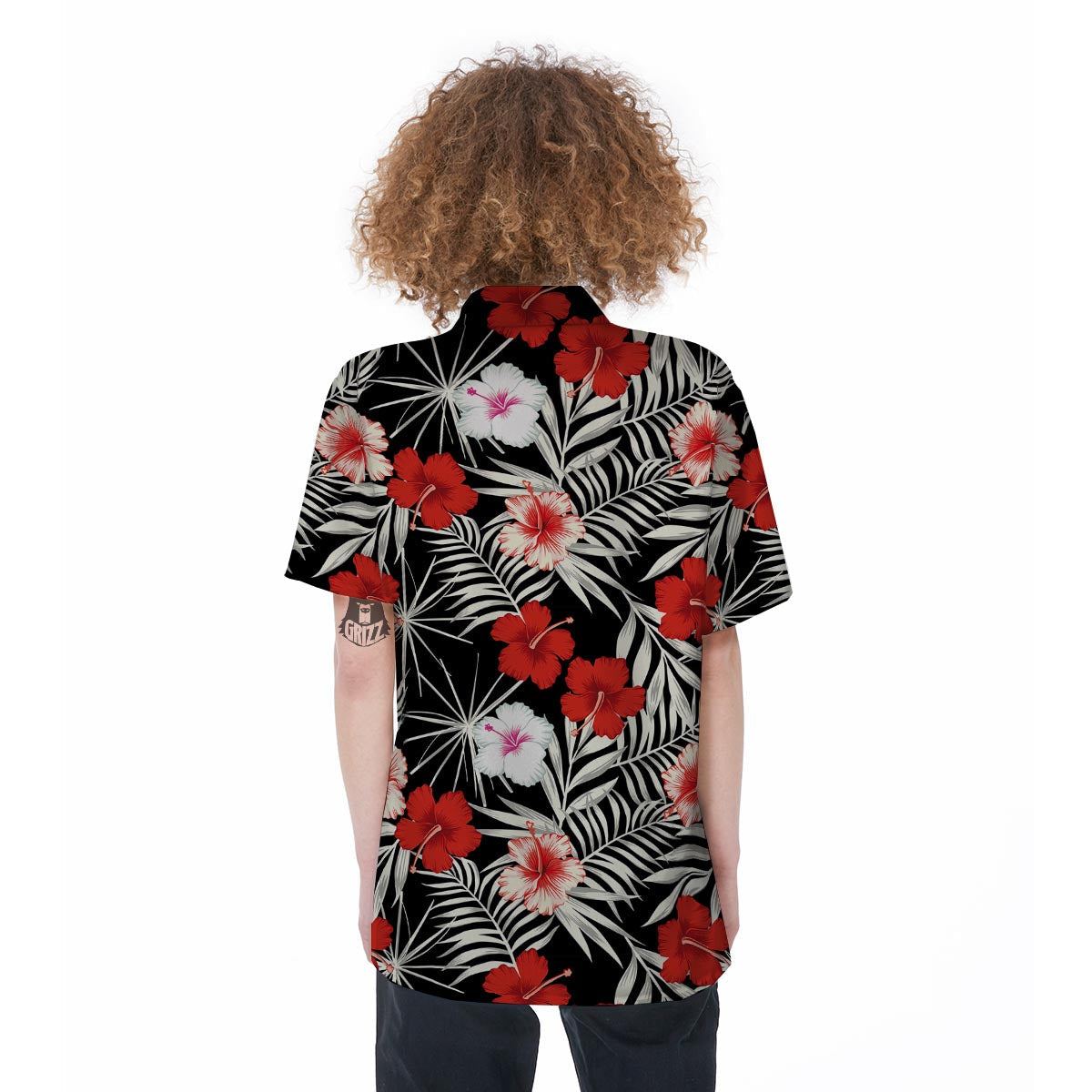 Red And White Hibiscus Flowers Hawaiian Print Women's Short Sleeve Shirts-grizzshop