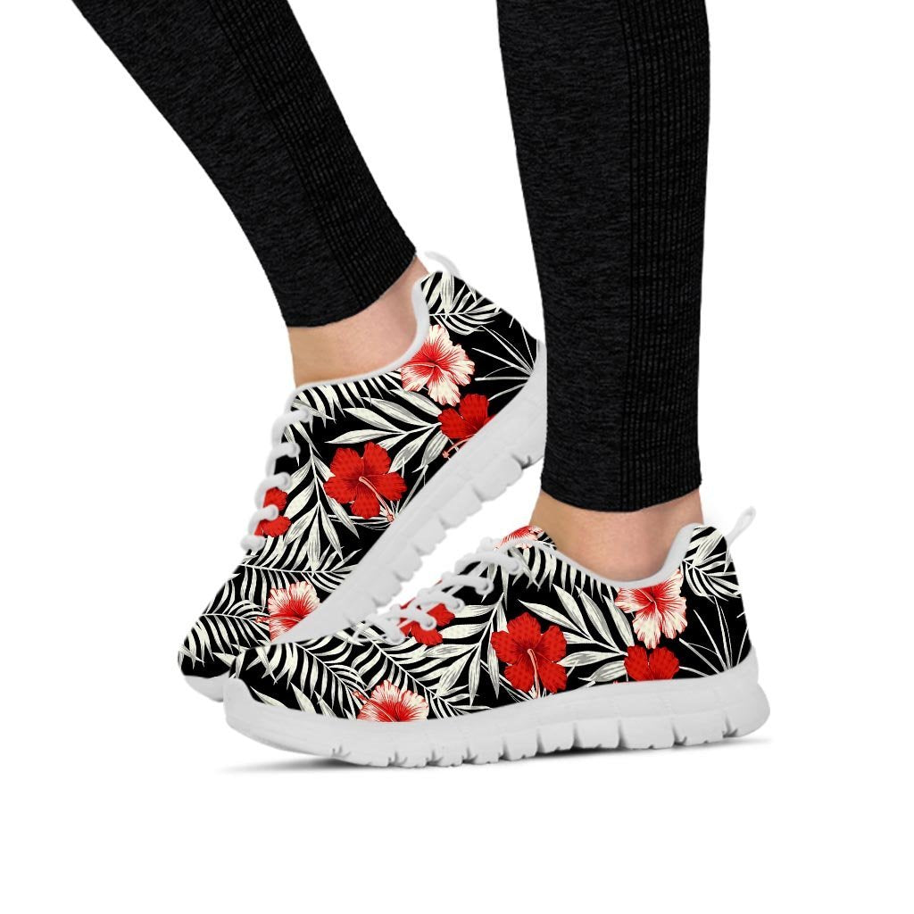 Red And White Hibiscus Flowers Hawaiian Print Women's Sneakers-grizzshop