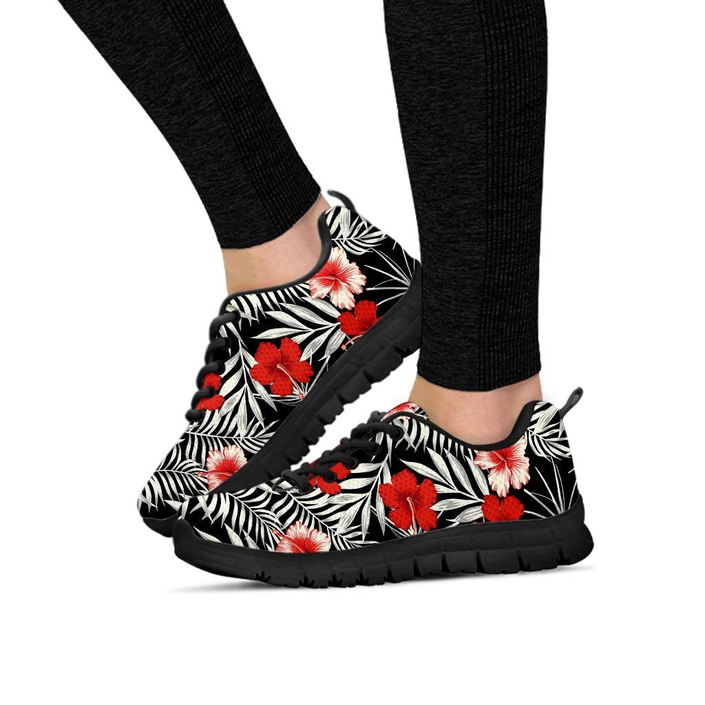 Red And White Hibiscus Flowers Hawaiian Print Women's Sneakers-grizzshop