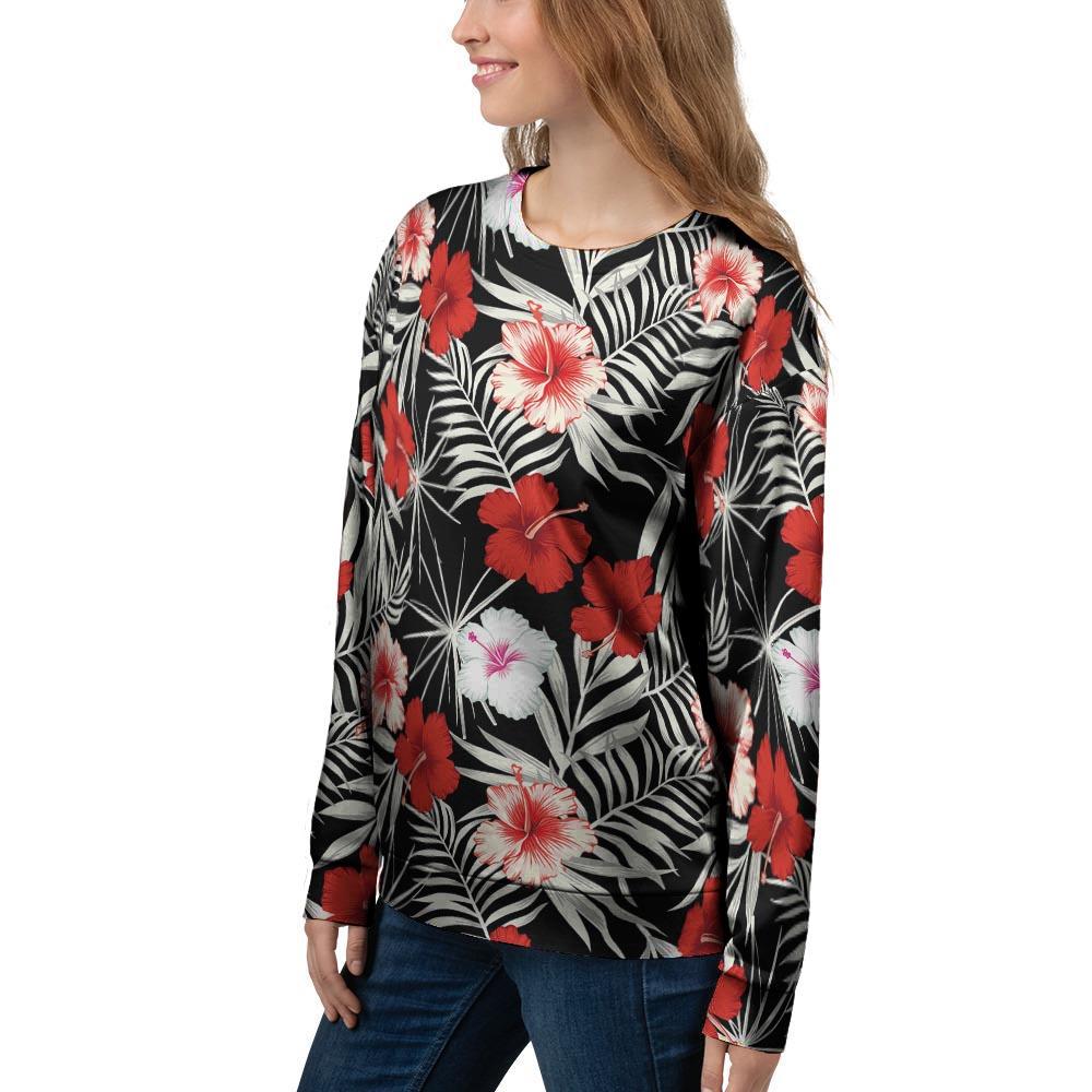 Red And White Hibiscus Flowers Hawaiian Print Women's Sweatshirt-grizzshop