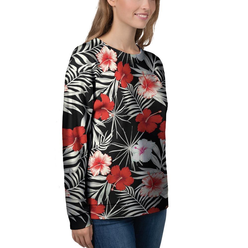 Red And White Hibiscus Flowers Hawaiian Print Women's Sweatshirt-grizzshop