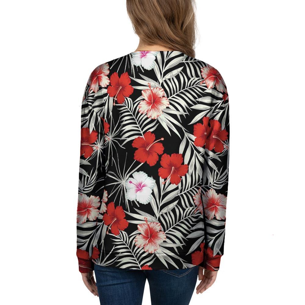 Red And White Hibiscus Flowers Hawaiian Print Women's Sweatshirt-grizzshop