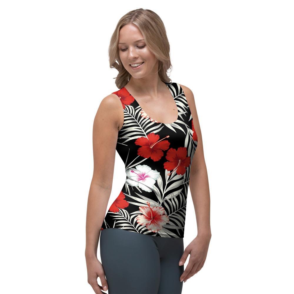 Red And White Hibiscus Flowers Hawaiian Print Women's Tank Top-grizzshop