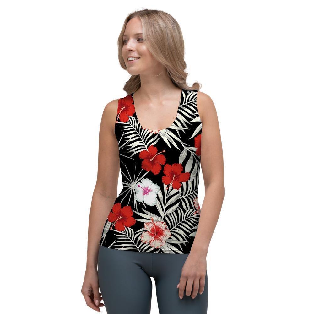 Red And White Hibiscus Flowers Hawaiian Print Women's Tank Top-grizzshop