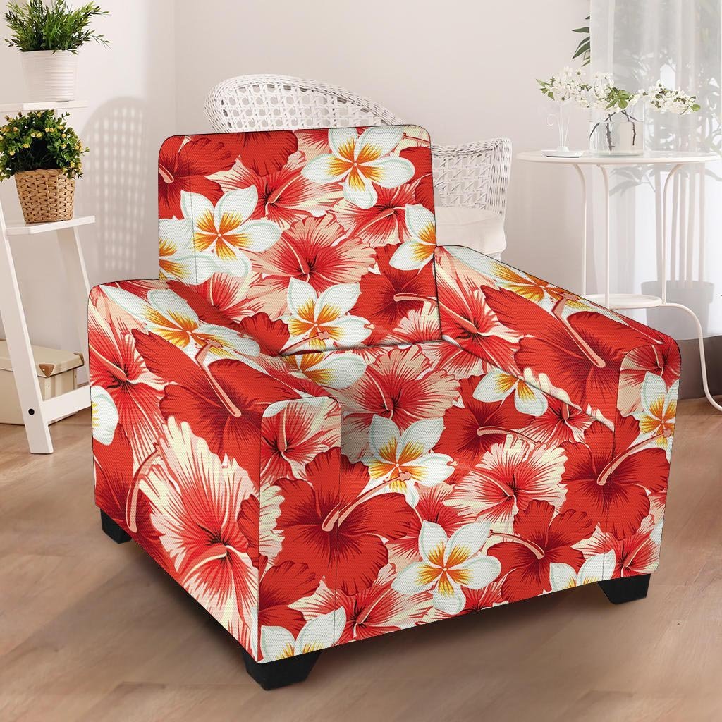 Red And White Hibiscus Hawaiian Print Armchair Cover-grizzshop